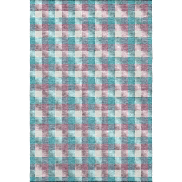 HomeRoots 10' X 14' Teal Blush Ivory Plaid Area Rug - Washable, UV-Protected & Perfect for Busy Homes! 682595