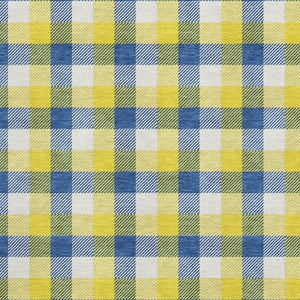 HomeRoots 5' X 8' Cheerful Yellow, Navy Blue & Ivory Plaid Washable Area Rug with UV Protection & Durability 682597