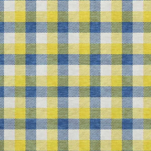 HomeRoots 5' X 8' Cheerful Yellow, Navy Blue & Ivory Plaid Washable Area Rug with UV Protection & Durability 682597