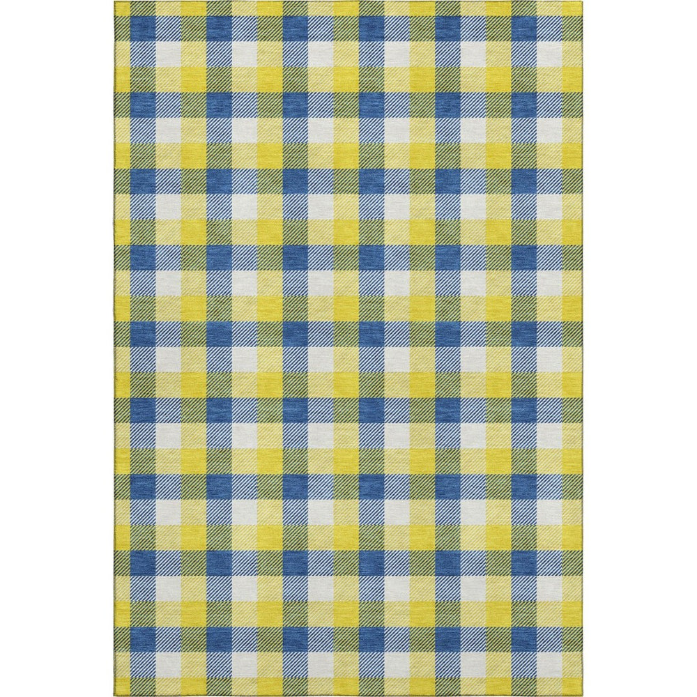 HomeRoots 8' X 10' Washable Plaid Area Rug in Yellow, Navy Blue & Ivory - UV Protected, Durable & Stylish Decor 682599