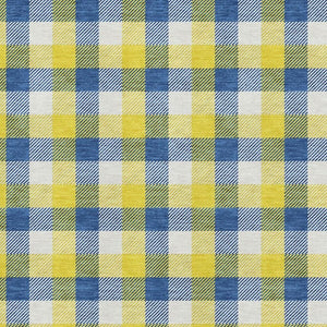HomeRoots 8' X 10' Washable Plaid Area Rug in Yellow, Navy Blue & Ivory - UV Protected, Durable & Stylish Decor 682599