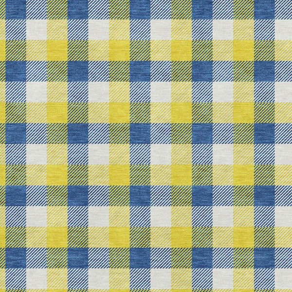 HomeRoots 8' X 10' Washable Plaid Area Rug in Yellow, Navy Blue & Ivory - UV Protected, Durable & Stylish Decor 682599