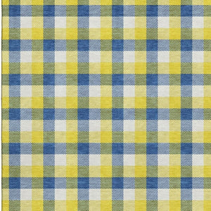 HomeRoots 8' X 10' Washable Plaid Area Rug in Yellow, Navy Blue & Ivory - UV Protected, Durable & Stylish Decor 682599
