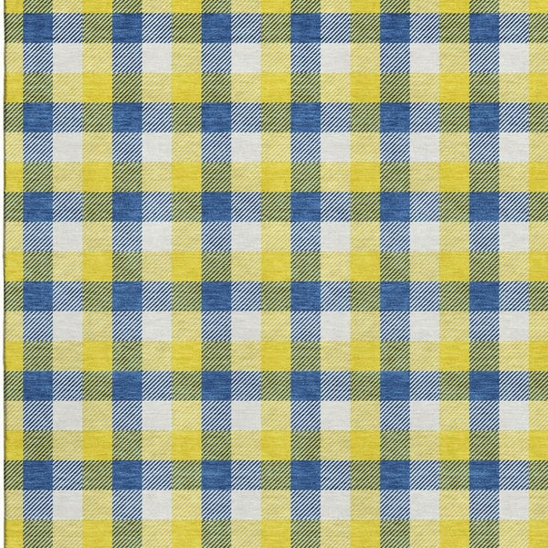 HomeRoots 8' X 10' Washable Plaid Area Rug in Yellow, Navy Blue & Ivory - UV Protected, Durable & Stylish Decor 682599