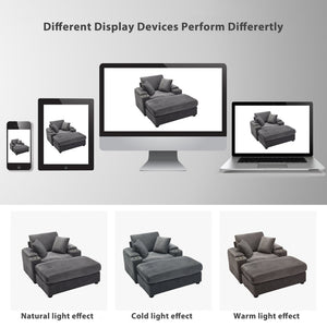 English Elm Corduroy Chaise Lounge Sofa With Storage, Movable Ottoman & Cupholders For Relaxation W2120S00004-GIGA