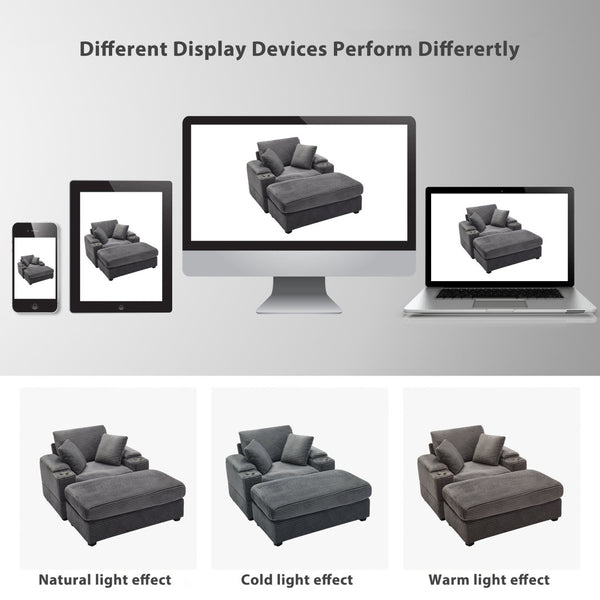 English Elm Corduroy Chaise Lounge Sofa With Storage, Movable Ottoman & Cupholders For Relaxation W2120S00004-GIGA