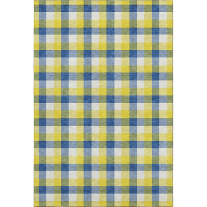 HomeRoots 10' X 14' Washable Plaid Area Rug in Yellow, Navy Blue & Ivory - UV Protected, Durable & Stylish! 682601