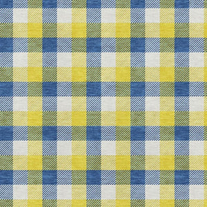 HomeRoots 10' X 14' Washable Plaid Area Rug in Yellow, Navy Blue & Ivory - UV Protected, Durable & Stylish! 682601