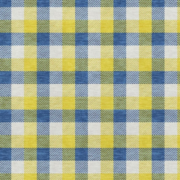 HomeRoots 10' X 14' Washable Plaid Area Rug in Yellow, Navy Blue & Ivory - UV Protected, Durable & Stylish! 682601
