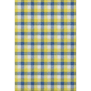 HomeRoots 10' X 14' Washable Plaid Area Rug in Yellow, Navy Blue & Ivory - UV Protected, Durable & Stylish! 682601