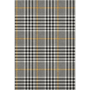 HomeRoots 5' X 8' Washable Black, Ivory & Gold Plaid Area Rug with UV Protection for High-Traffic Homes 682603