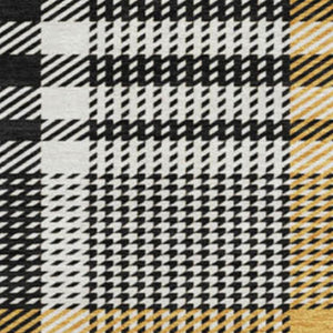 HomeRoots 8' Black Ivory and Gold Plaid Round Rug - Washable, UV Protected, Durable for High-Traffic Areas 682604