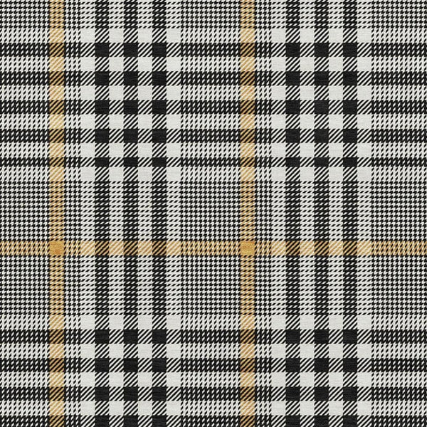 HomeRoots 8' X 10' Washable Plaid Area Rug in Black, Ivory & Gold - UV Resistant, Stain-Resistant, Durable Style 682605