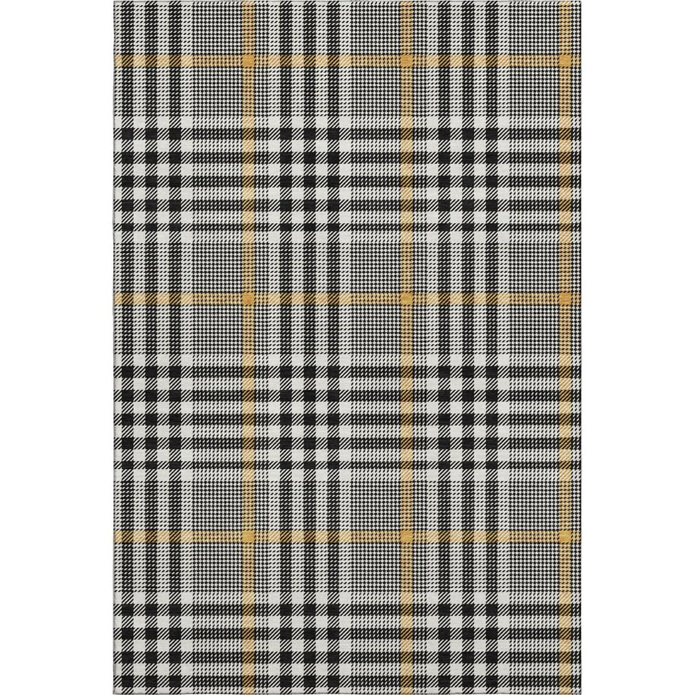 HomeRoots 10' X 14' Black Ivory & Gold Plaid Washable Area Rug with UV Protection for Stylish Living Spaces 682607