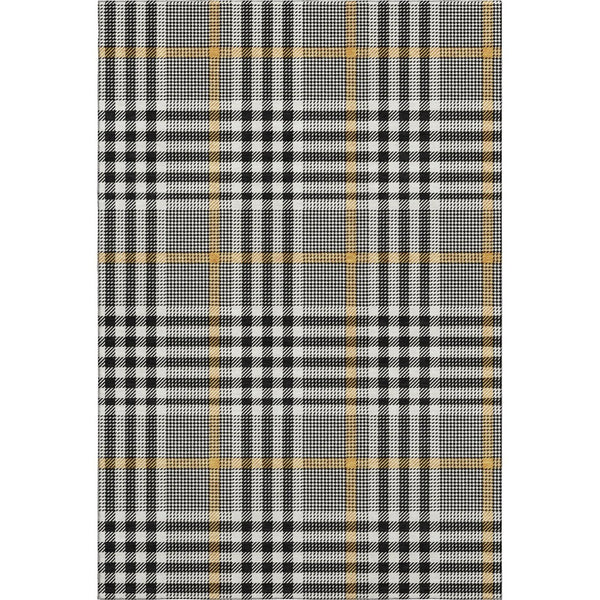 HomeRoots 10' X 14' Black Ivory & Gold Plaid Washable Area Rug with UV Protection for Stylish Living Spaces 682607