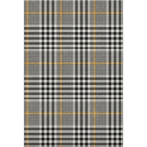 HomeRoots 10' X 14' Black Ivory & Gold Plaid Washable Area Rug with UV Protection for Stylish Living Spaces 682607