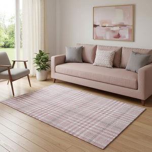 HomeRoots 5' X 8' Blush Ivory Gray Plaid Washable Area Rug with UV Protection for Stylish Home Comfort 682609