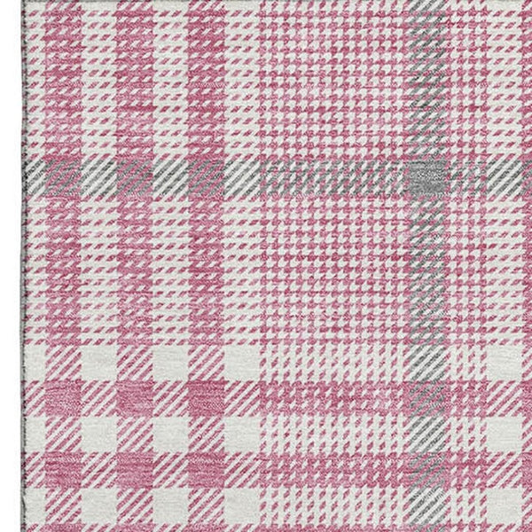 HomeRoots 5' X 8' Blush Ivory Gray Plaid Washable Area Rug with UV Protection for Stylish Home Comfort 682609