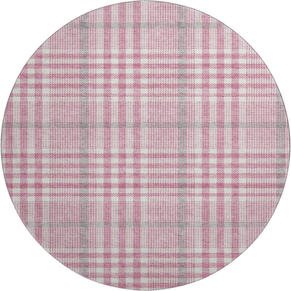 HomeRoots 8' Blush Ivory And Gray Plaid Washable Round Rug - Durable, Stain Resistant, UV Protected Beauty! 682610