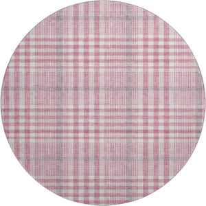 HomeRoots 8' Blush Ivory And Gray Plaid Washable Round Rug - Durable, Stain Resistant, UV Protected Beauty! 682610
