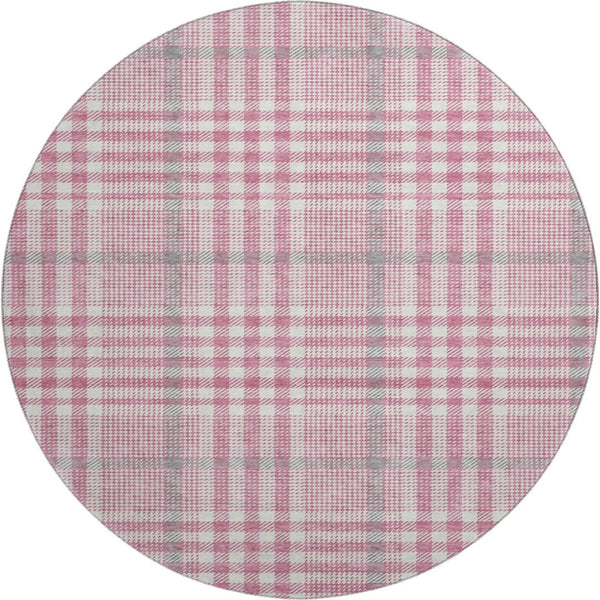 HomeRoots 8' Blush Ivory And Gray Plaid Washable Round Rug - Durable, Stain Resistant, UV Protected Beauty! 682610