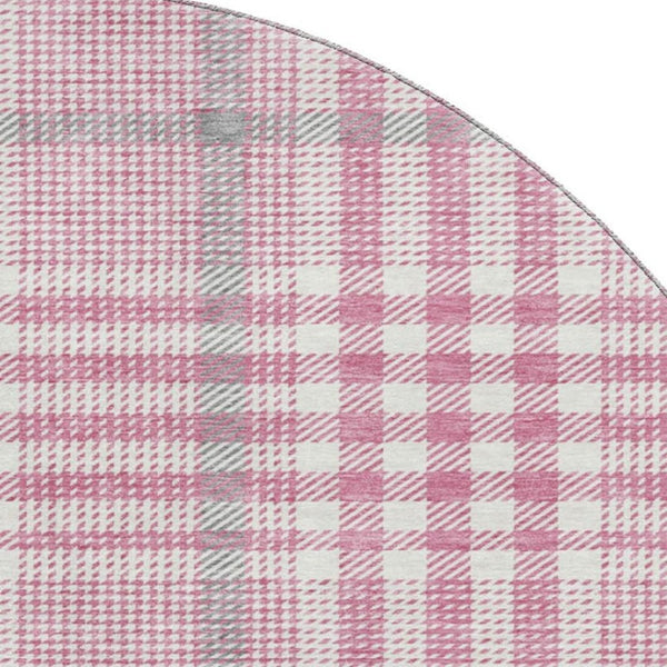 HomeRoots 8' Blush Ivory And Gray Plaid Washable Round Rug - Durable, Stain Resistant, UV Protected Beauty! 682610