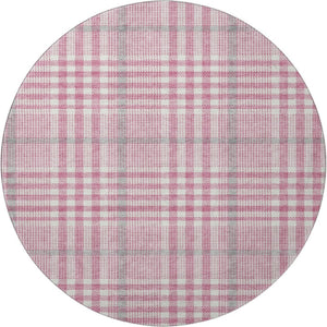 HomeRoots 8' Blush Ivory And Gray Plaid Washable Round Rug - Durable, Stain Resistant, UV Protected Beauty! 682610