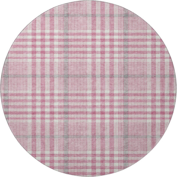 HomeRoots 8' Blush Ivory And Gray Plaid Washable Round Rug - Durable, Stain Resistant, UV Protected Beauty! 682610