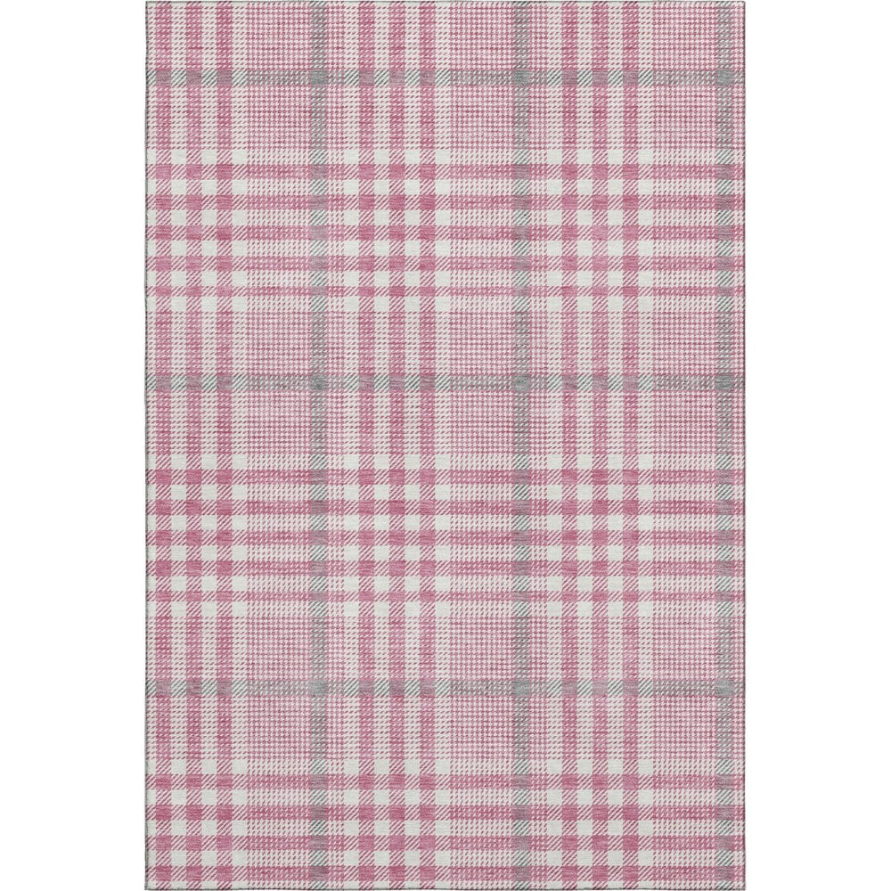 HomeRoots 8' X 10' Blush Ivory Gray Plaid Area Rug – Durable, Stain-Resistant, UV Protected for Busy Homes 682611