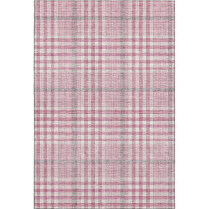 HomeRoots 8' X 10' Blush Ivory Gray Plaid Area Rug – Durable, Stain-Resistant, UV Protected for Busy Homes 682611
