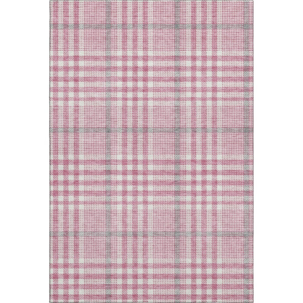 HomeRoots 8' X 10' Blush Ivory Gray Plaid Area Rug – Durable, Stain-Resistant, UV Protected for Busy Homes 682611