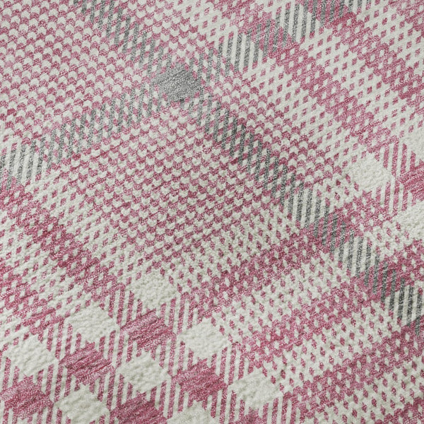 HomeRoots 8' X 10' Blush Ivory Gray Plaid Area Rug – Durable, Stain-Resistant, UV Protected for Busy Homes 682611