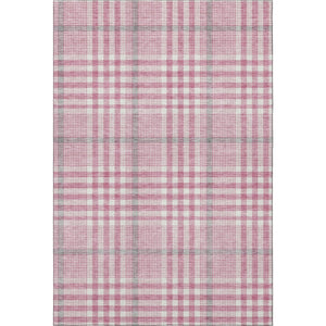 HomeRoots 8' X 10' Blush Ivory Gray Plaid Area Rug – Durable, Stain-Resistant, UV Protected for Busy Homes 682611