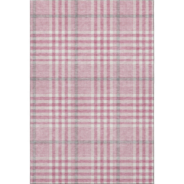 HomeRoots 8' X 10' Blush Ivory Gray Plaid Area Rug – Durable, Stain-Resistant, UV Protected for Busy Homes 682611