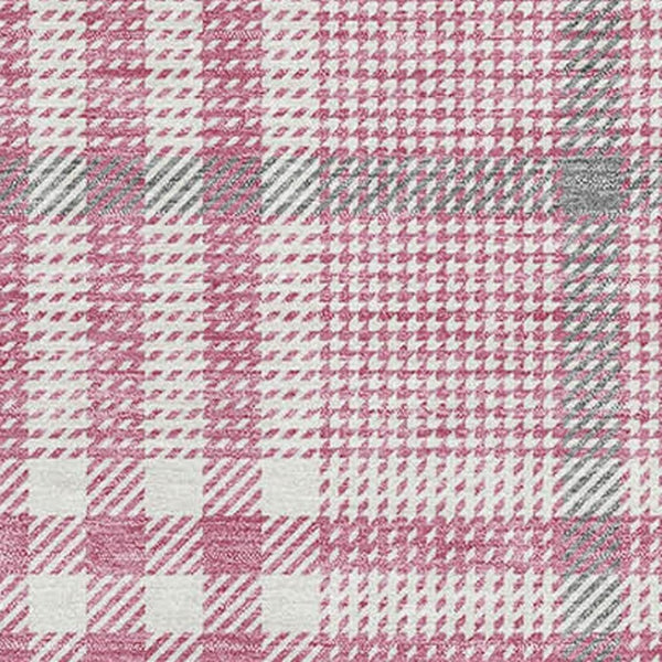 HomeRoots 10' X 14' Blush Ivory Gray Plaid Washable Area Rug - Durable, UV-Protected, Stylish for Every Home 682613