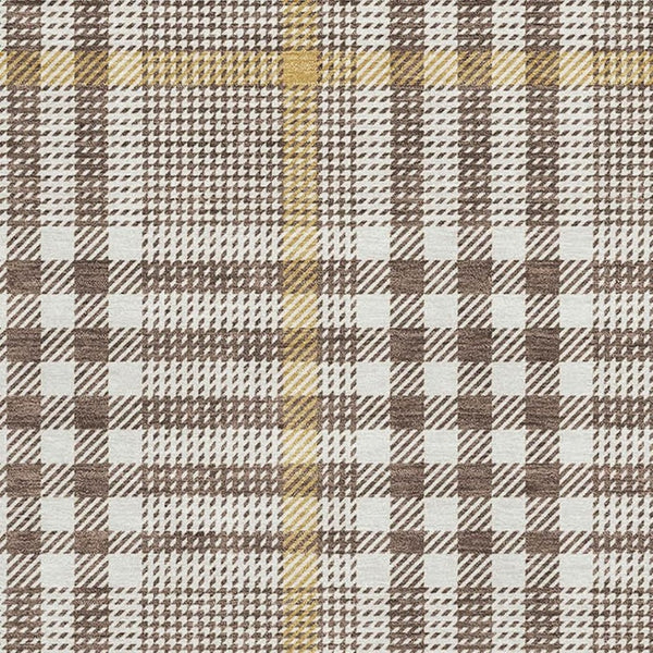 HomeRoots 5' X 8' Washable Brown Ivory Gold Plaid Area Rug – UV Protected, Stain-Resistant, Durable Design 682615