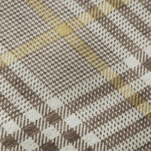 HomeRoots 8' Brown Ivory and Gold Plaid Round Rug - Washable, UV Protected, Stylish & Stain Resistant for Homes 682616