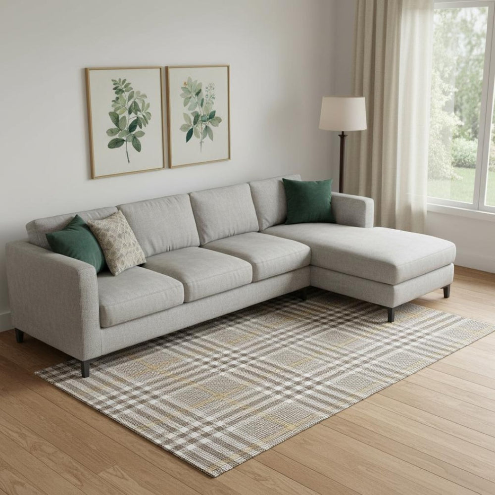 HomeRoots 9' X 12' Washable Brown Ivory Gold Plaid Area Rug with UV Protection - Perfect for Families & Pets! 682618