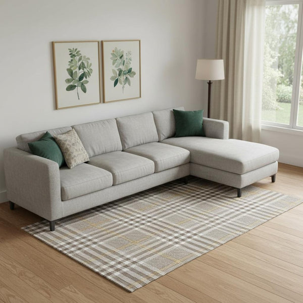 HomeRoots 9' X 12' Washable Brown Ivory Gold Plaid Area Rug with UV Protection - Perfect for Families & Pets! 682618