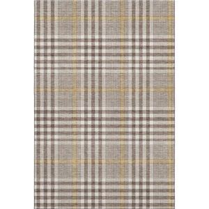 HomeRoots 9' X 12' Washable Brown Ivory Gold Plaid Area Rug with UV Protection - Perfect for Families & Pets! 682618