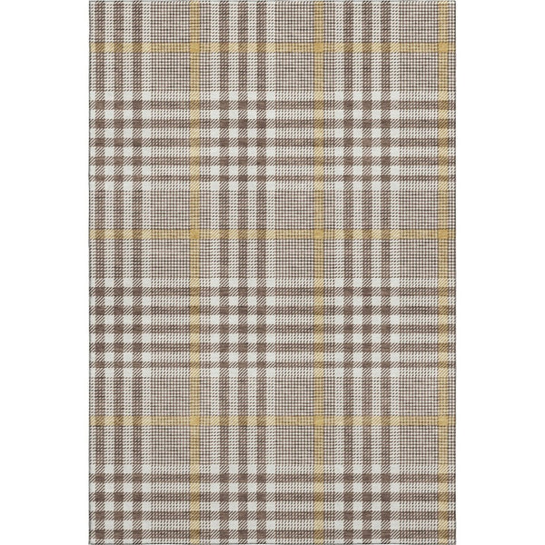 HomeRoots 9' X 12' Washable Brown Ivory Gold Plaid Area Rug with UV Protection - Perfect for Families & Pets! 682618