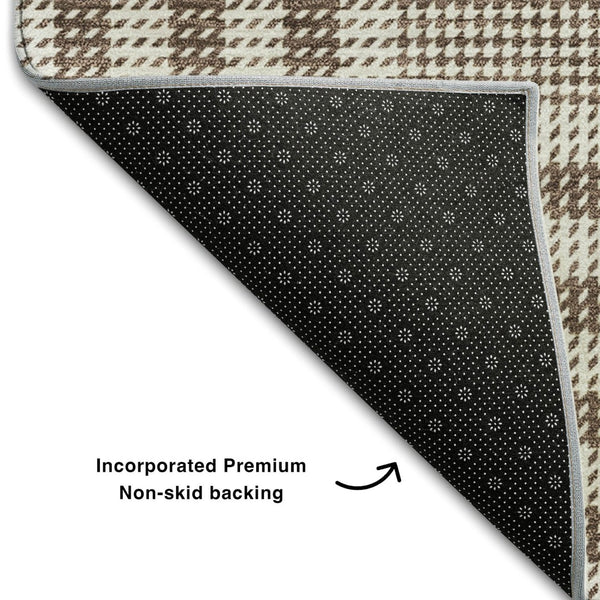 HomeRoots 9' X 12' Washable Brown Ivory Gold Plaid Area Rug with UV Protection - Perfect for Families & Pets! 682618