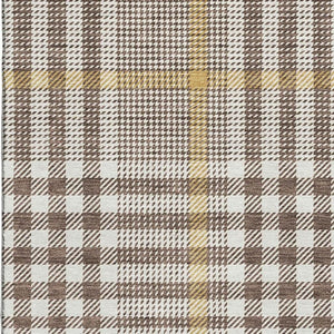 HomeRoots 9' X 12' Washable Brown Ivory Gold Plaid Area Rug with UV Protection - Perfect for Families & Pets! 682618