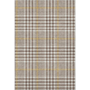 HomeRoots 9' X 12' Washable Brown Ivory Gold Plaid Area Rug with UV Protection - Perfect for Families & Pets! 682618