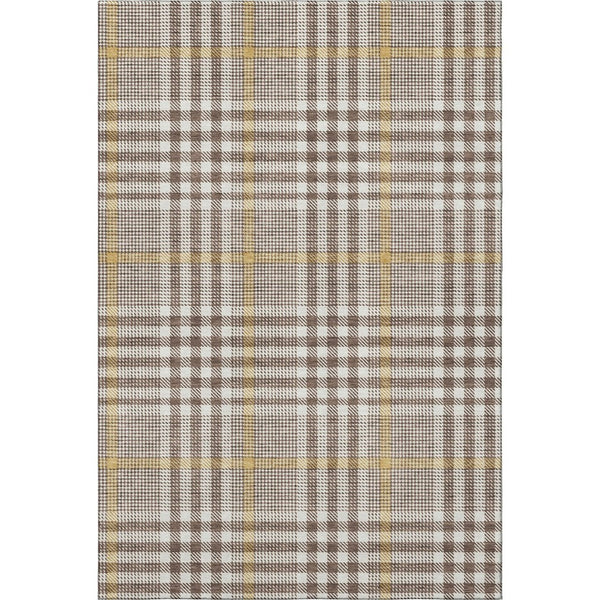 HomeRoots 9' X 12' Washable Brown Ivory Gold Plaid Area Rug with UV Protection - Perfect for Families & Pets! 682618