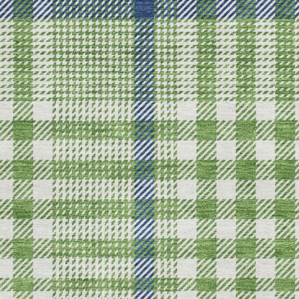 HomeRoots 5' X 8' Washable Area Rug in Green, Ivory & Blue Plaid - Durable, UV Protected & Stain Resistant! 682621