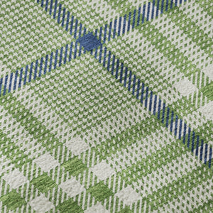 HomeRoots 8' Green Ivory and Blue Plaid Washable Round Rug with Stain Resistance & UV Protection for Any Space 682622