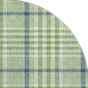 HomeRoots 8' Green Ivory and Blue Plaid Washable Round Rug with Stain Resistance & UV Protection for Any Space 682622
