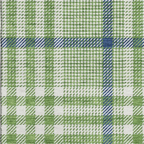 HomeRoots 8' X 10' Washable Plaid Area Rug with UV Protection - Stylish Green, Ivory & Blue for Any Room 682623