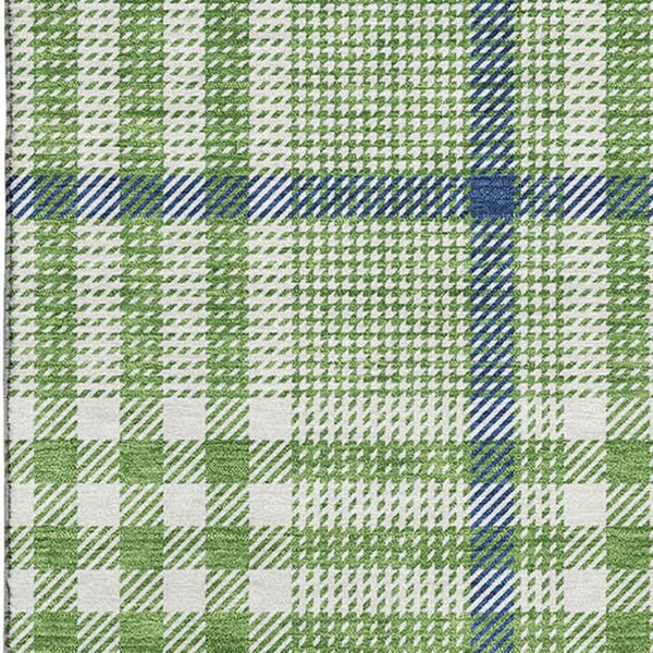 HomeRoots 9' x 12' Green, Ivory & Blue Plaid Area Rug – Washable, UV Protected & Family-Friendly for Any Room 682624